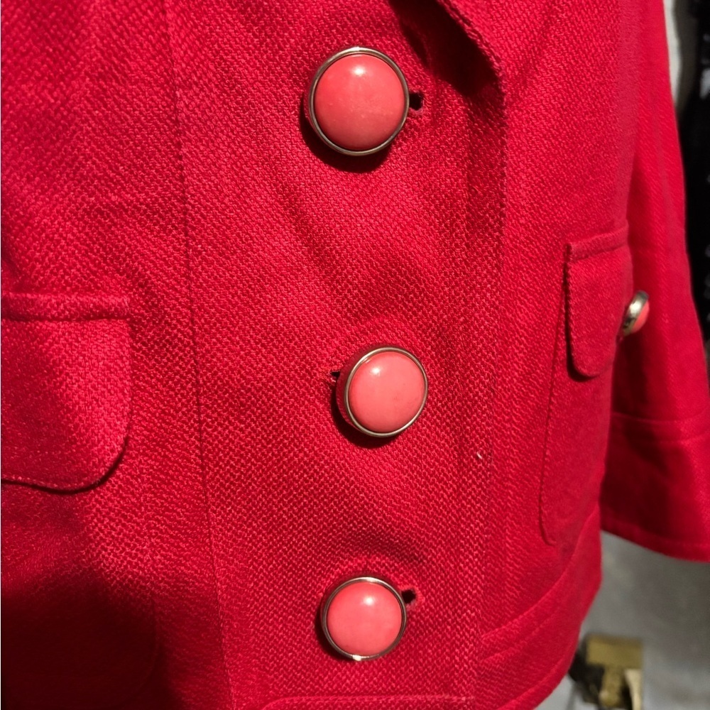 Vintage Nygard Red Linen Blazer Cropped Button Jacket Size 10 - Picture 6 of 15